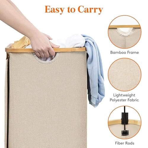 Lifewit 150L Laundry Basket with Lid, Clothes Hampers for Laundry with Bamboo Handles and 2 Removable Bag, Large Foldable Laundry Hamper for Bedroom, Bathroom, Dorm, Laundry Room, Beige thumbnail 6