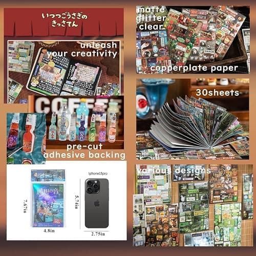 990PCS Japanese Stickers for Scrapbooking Supplies, 30 Sheets Retro Life Themed Kawaii Japanese Sticker Book for Journaling, Junk Journal Supplies, Planner, DIY Crafts (Frost) thumbnail 8
