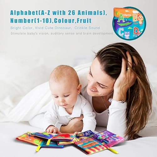 AMINFUN Soft Cloth Baby Book Toy 0-6 Months, Baby Learning Book(ABC-Z,1-10,Colour,Fruit,4 Pack),Touch and Feel Crinkle Book Infants 6-18 Months,Early Educational Toy 0-3, Gift for Babies Infants thumbnail 2