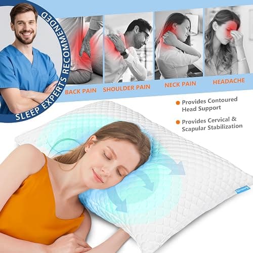 UYWO Cooling Pillows Queen Size Set of 2, Memory Foam Pillows with Zipper, Firm Bed Pillows Adjustable for Hot Side Back Stomach Sleepers thumbnail 3