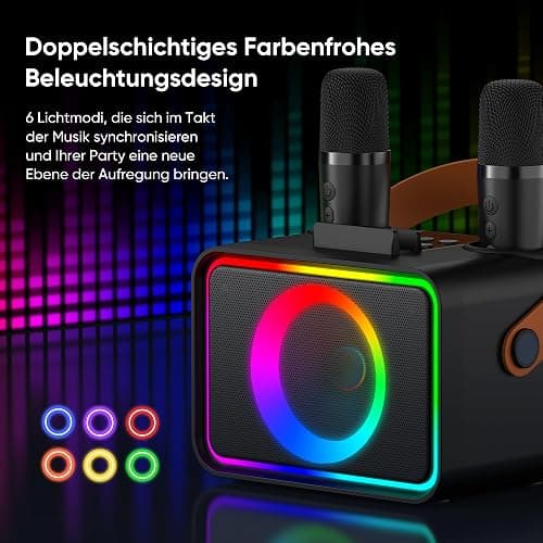 [2025] Karaoke Maschine 2 Mikrofonen: Karaoke Anlage mit 2 Karaoke Mikrofonen - Tragbare Bluetooth Karaoke Box Lautsprecher für Erwachsene Kinder Live-Mischpulte Geschenk für Weihnachten Geburtstag thumbnail 4