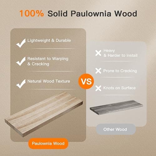 Amada Bathroom Shelves Over Toilet with Storage Basket, Floating Shelves Wall Shelves for Home Organization & Wall Decor, Bathroom/Kitchen/Living Room Shelves–Natural Wood - Natural Wood thumbnail 7