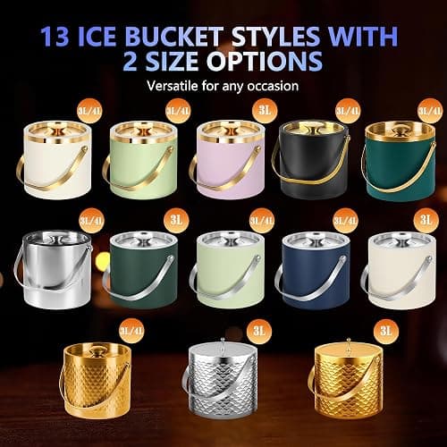 Ice Bucket, Ice Bucket with Silicone Sealing Ring Double-Wall Vacuum Insulation Champagne Buckets with Filter Layer Ice Tongs Ice Scoop (Scaled Gold, 3 L) thumbnail 4