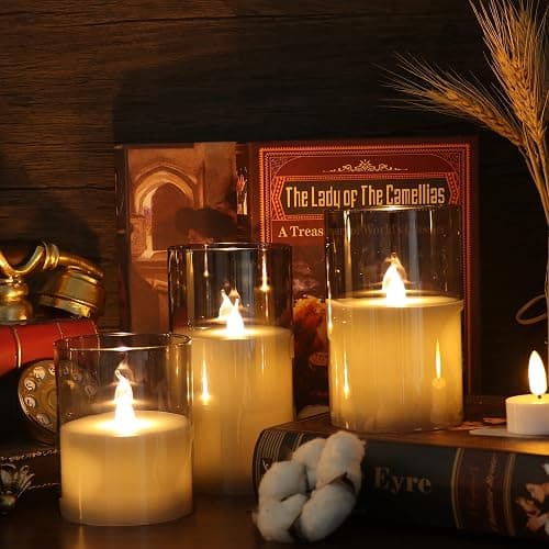 GenSwin Gray Glass Battery Operated Flameless Led Candles with 10-Key Remote and Timer, Real Wax Candles Warm White Flickering Light for Home Decoration(Set of 3) - Gray thumbnail 6