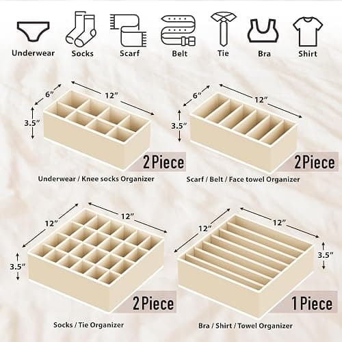 Simple Houseware Closet Underwear Organizer Drawer Divider Assorted 7 Pieces, Beige thumbnail 3