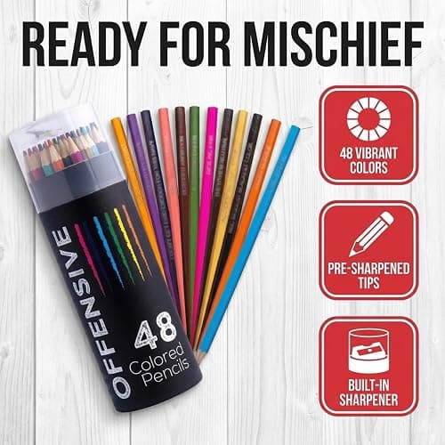 MilkToast Brands 48 Funny & Offensive Colored Pencils for Adults – Pre-Sharpened Gag Gift Set for Adult Coloring Books, Cussing, Pranks, and Creative Stress Relief thumbnail 4