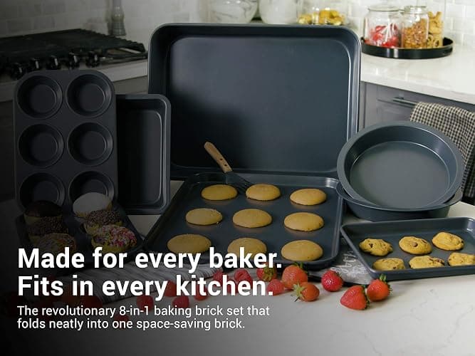 Elbee Home 8-Piece Nonstick Aluminized Steel, Space Saving Baking Set, With Deep Roasting Pan, Cookie Sheet, Cake Pans, Muffin Pans and Baking Pan PFOA & PFOS Free, Holiday Gift for Her thumbnail 4