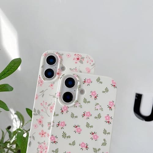 QLTYPRI for iPhone 16 Case, Cute Pink Floral Flower Pattern Aesthetic Phone Case, Raised Camera Protection Soft Slim TPU Shockproof Protective Phone Cover for Girls Women - Pink thumbnail 5
