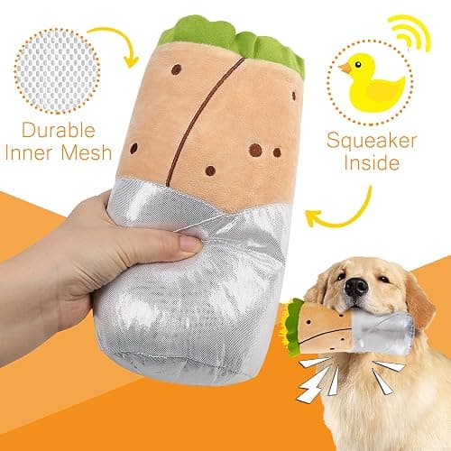 Prime Pets Plush Dog Toys Set, 3 Pack, Crinkle Squeaky Dog Toys, Food Shaped Pet Toy for Small Medium Large Dogs, Stuffed Puppy Chew Toy thumbnail 3