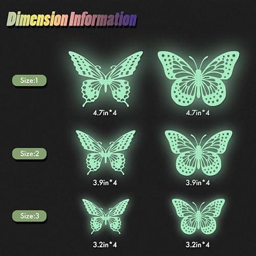 SAOROPEB Glow in The Dark 3D Butterfly 24 Pcs 3 Sizes, Luminous Butterfly Stickers for Ceiling or Wall, Glow in The Dark Party Supplies, Removable Luminous Stickers for Kids Babys Nursery (Green) thumbnail 7