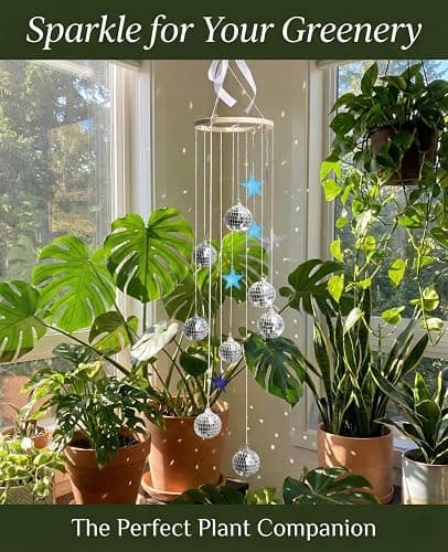 AceList Hanging Disco Ball Decor Suncatcher - 35" Boho Silver Wall Decor for Bedroom Aesthetic, 70s Retro Groovy Room Decoration, Shatterproof Sparkle Rainbow Maker with Stars, Unique Gifts thumbnail 7