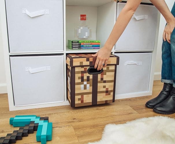 Minecraft Crafting Table 13-Inch Storage Bin Chest With Lid | Foldable Fabric Basket Container, Cube Organizer With Handles, Cubby For Shelves, Closet | Home Decor Essentials, Video Game Gifts thumbnail 5