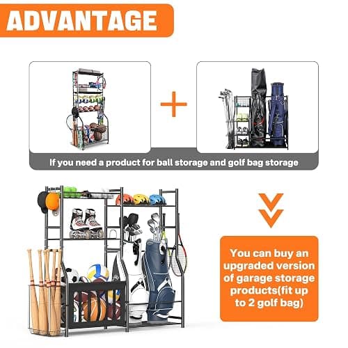 TORACK Golf Bags Stand with Ball Storage, Large Capacity Garage Sports Equipment Organizer thumbnail 6