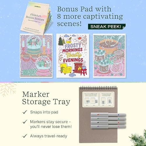 Lifelines FlowArt Activity Pad, 2-Pack Winter Set + Bonus Pad - Guided Art Meditations with Markers – Dot-by-Letter & Illuminate & Create - Coloring Books for Tweens, Adults & Seniors thumbnail 5
