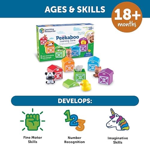  Learning Resources Official Peekaboo Learning Farm - Toddler Toys Activities, Travel Sensory Animal, Montessori, Finger Puppets, Birthday Gift For Boys And Girls, Fine Motor Games thumbnail 5