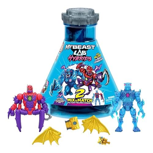 MrBeast Lab Hybrids Multi Pack, Reveal Different Hybrid Parts to Create 2 Mix & Match Action Figures, Plus Parts of The Golden Panther Dragon, Fuse Beast Combinations, Spider vs Energy Panther - Image 1