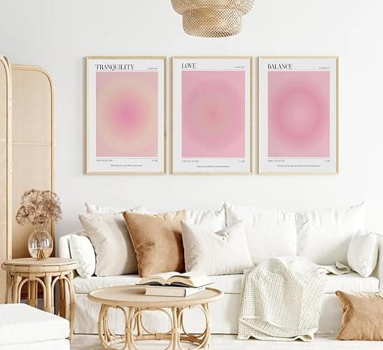3pcs Pink Aura Collection Gradient Canvas wall art Positive Minimalist Fluppy Art Picture Wall Decor Trendy Aesthetic Poster Print Artwork for Bedroom, Living Room, girls room Home Decoration【UNFRAMED】 thumbnail 2