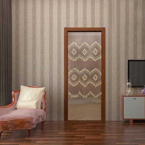 LOYALHEARTDY 35.43" X 68.9" Wooden Bead Curtain, Beige Curtain Beads for Doorway Roller Coating Hanging Beads Curtain for Home Decor Gift Set thumbnail 5