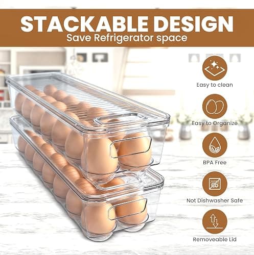 Utopia Home Egg Container With Lid and Handle for Refrigerator Organization- Pack of 2 - Clear Stackable Egg Holder for Kitchen or Pantry Organizers and Storage thumbnail 4