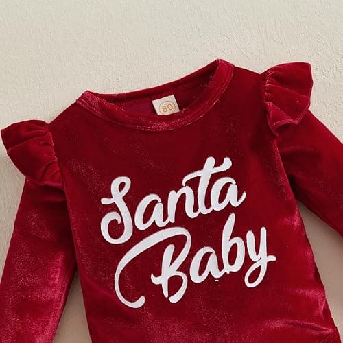 LYSINK Infant Baby Girl Christmas Jumpsuit Outfits Letter Print Long Sleeve Romper + Flare Pants + Hat Toddler Clothes thumbnail 4