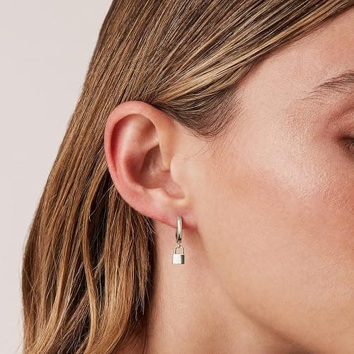 PAVOI 14K Gold Plated S925 Sterling Silver Post Lightweight Drop/Dangle Huggie Earrings for Women | Star, Lock, Butterfly, Moon, Lightning | Dainty Earrings thumbnail 4