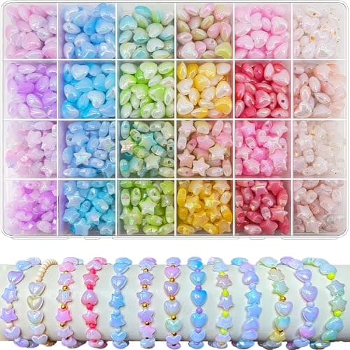 1000Pcs Acrylic Star Beads Hart Beads for Bracelet Jewelry Making, ABS Cute Acrylic Pastel Bead Colorful Assorted Aesthetic Rianbow Kawaii Bead Bulk for Bracelet DIY Craft Earring Phone Charm - Image 1