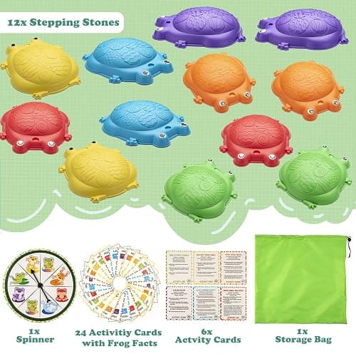 Stepping Stones for Kids Outdoor Toys for Toddlers 3-5 12 Pcs Frog Balance Step Stone Up to 265lbs Indoor Outdoor Toy for Kids Obstacle Course Sensory Toys for Toddler Ages 3-8 Gift for Boys Girls thumbnail 3