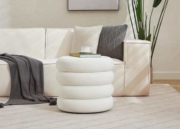 Flouki 20.1" Storage Ottoman Round, Vanity Stools for Bedroom, Velvet Pouf Ottoman with Removable Lid, Modern Ottoman Stool for Girls Women, Foot Stool for Living Room, White thumbnail 6