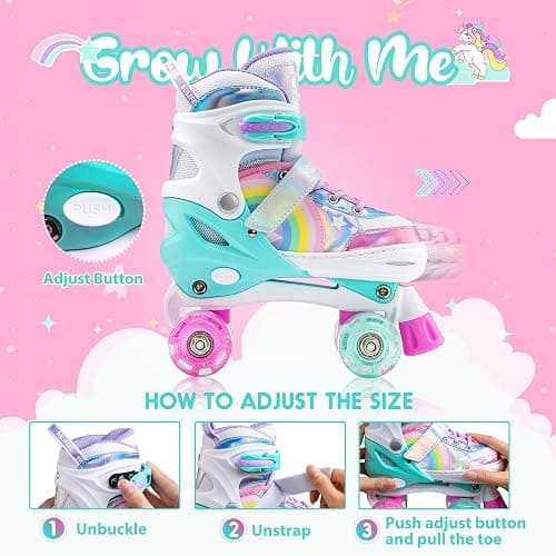SULIFEEL Rainbow Unicorn 4 Size Adjustable Roller Skates for Girls Boys for Kids Ages 3-5 5-8 6-12 Children Skates Indoor Outdoor thumbnail 2
