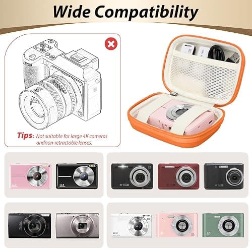 Linpr Digital Camera Case for CAMKORY, KODAK PIXPRO FZ45/FZ55, Canon IXUS 285 HS, Lecran, Small Travel Compact Camera Holder with Mesh Pocket for Accessories SD Card (Orange) thumbnail 3