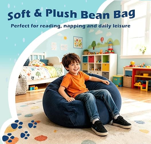 LPMOERA Corduroy Kids Bean Bag Chair with Memory Foam Filling Dark Gray | Hidden Zipper,Versatile Home Decor,Floor Sofa,Suitable For Rest & Lounge,Pull-Handle thumbnail 4