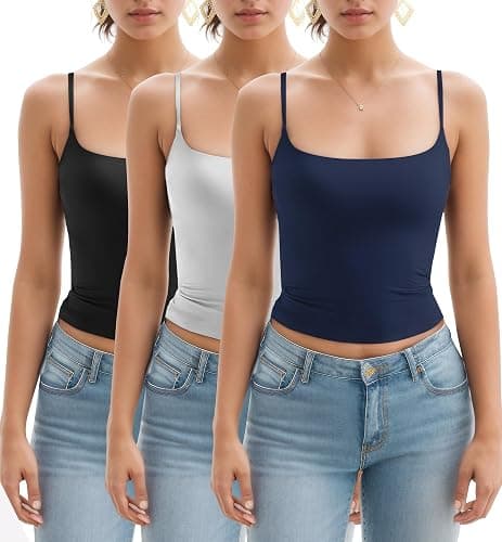 KVOJI 3 Pack Womens Crop Tank Tops Casual Basic Crop Tops Double Layer Spaghetti Strap Camisole Going Out Tops - Image 1