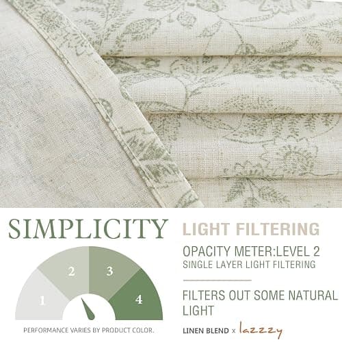 Lazzzy Linen Curtains Farmhouse Green Floral Print Curtains 84 Inches Long Back Tab Drapes for Living Room Bedroom Semi Sheer Patterned Country Vintage Curtains 2 Panels Set Rod Pocket Green on Beige thumbnail 4