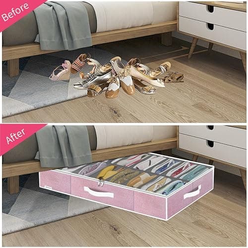 Onlyeasy Large Under Bed Shoe Organizer Container Box, Set of 2, Fit 16 to 32 Pairs of shoes, Underbed Shoes Closet Storage Solution, L37.7x W23.6x H5.9 inch, Cotton-like Pink, MXPUBS16P2 thumbnail 3