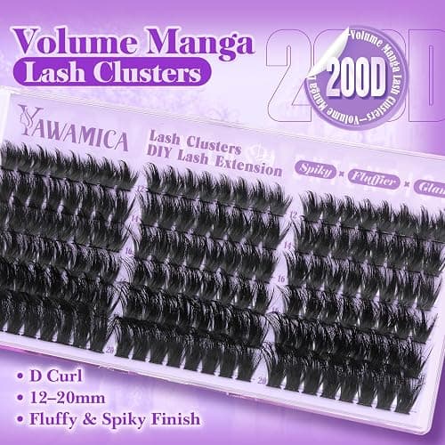 Spiky Lash Clusters Volume Eyelash Clusters with Spikes Manga Lashes Clusters Wispy Cluster Eyelash Extensions 12-20mm D Curl Individual Lashes 200D Fluffy Cluster Lashes for DIY Lash Look by Yawamica thumbnail 4