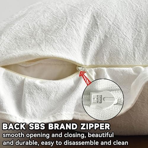 AmHoo Pack of 2 Throw Pillow Covers 100% Cotton Pre Washed Ruffle Decorative Pillowcase Cushion for Couch Sofa Bedroom 18 x 18-Inch Cream White thumbnail 3