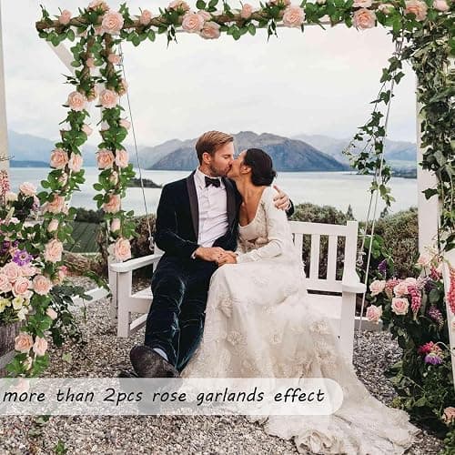 Felice Arts 2 Pack Pink Artificial Rose Garland Each 6.5FT Fake Rose Vine Hanging Floral Garland for Wedding Swing Table Centerpiece Arrangement Decor thumbnail 5