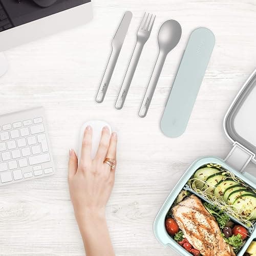 Bentgo Stainless Travel Utensil Set - Reusable 3-Piece Silverware Set with Carrying Case, High-Grade Premium Steel, BPA-Free Case, Eco-Friendly - Ideal for Travel, Camping, and Office Use (Aqua) thumbnail 2