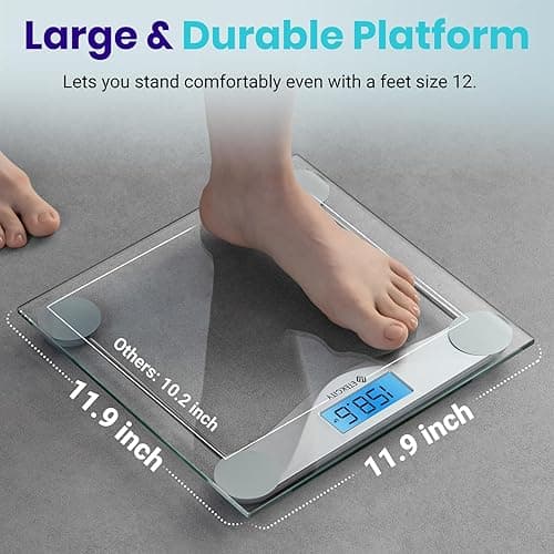 Etekcity Digital Body Weight Bathroom Scale, Large Blue LCD Backlight Display, High Precision Measurements,6mm Tempered Glass, 400 Pounds - Blinding Silver - 11.9 x 11.9 x 0.95 inches thumbnail 4