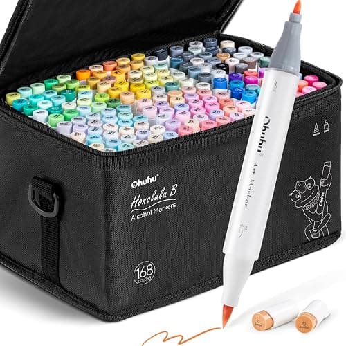 Ohuhu Alcohol Markers Brush Tip: 168-Color Double Tipped Art Marker Set for Artist Adults Coloring Illustrations -Honolulu B -Brush & Fine -Refillable - Image 1