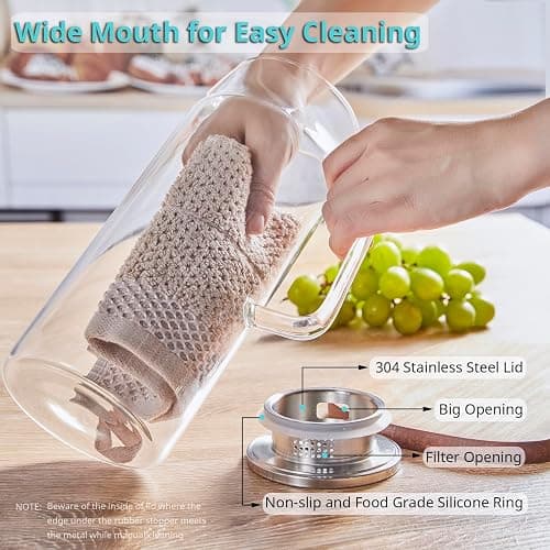 Bivvclaz 2 Liter 68 oz Glass Pitcher with Lid and Handle, Glass Carafe for Hot/Cold Water, Large Iced Tea Pitcher for Coffee, Juice and Homemade Beverage thumbnail 5