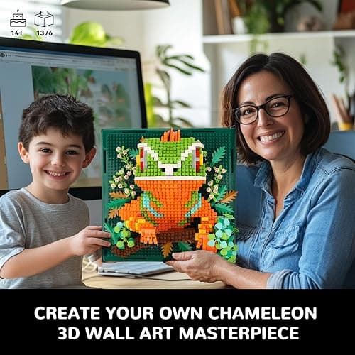 BseSparklion Chameleon Animal 3D Wall Art Micro Mini Building Blocks Set, Unique Home Wall Decor or Table Display, No Compatible with Lego, Ideal Gift Toy for Adults & Boys Girls 14+ (1376 PCS) thumbnail 2