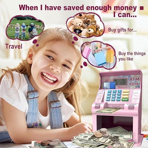 ATM Piggy Bank for Kids, Kids Bank for Real Money with Debit Card, Coin Recognition, Target Setting, Bill Feeder, Balance Calculator, Savings Machine Box, Gifts for Teen Boys Girls thumbnail 6