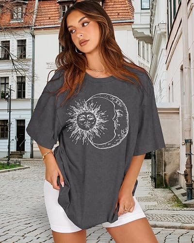 Womens Oversized Tshirt Graphic Tees Crew Neck Summer Short Sleeve Loose Fit Tops thumbnail 6