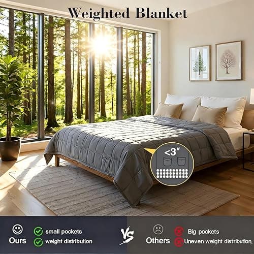 Skyrain Weighted Blanket for Adults (25lbs, 78”x85”) Queen Size Breathable Heavy Weight Blanket for Sleeping,Soft Cotton Cooling Blanket with Premium Glass Beads,All Season Use,Machine Washable,Grey thumbnail 2