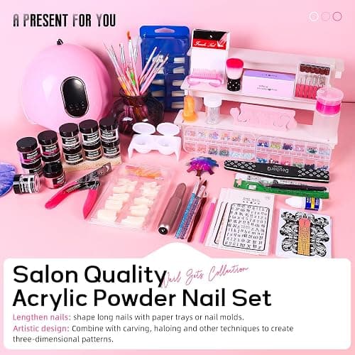 DouborQ Acrylic Nail Kit with Electric Nail Drill Nail Lamp,U V Nail Dryer Light Manicure ,False Nail Tips Starter Set Acrylic Nail Art Supplies for Beginner with Everything thumbnail 2