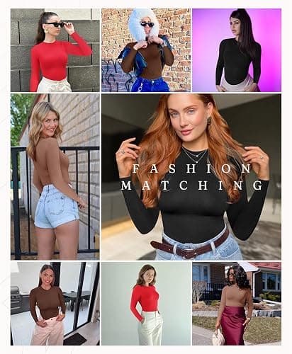 FeelinGirl Shapewear Bodysuit Compression Body Suits Women's Bodysuits High Neck Long Sleeve Plus Size Body Suit Body Shaper thumbnail 2