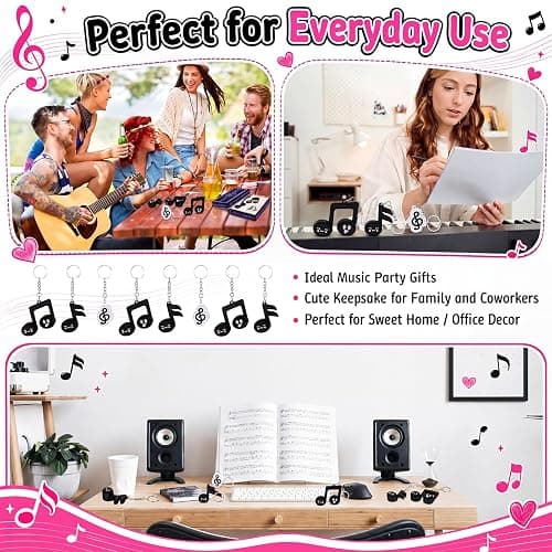 Sureio 12 Pcs Music Notes Clicker Keychains Bulk, Cute 3D Printed Musical Note Clicker Fidget Keyrings, Stress Relief Keychain Gifts for Classroom Rewards Music Back to School Party Favors thumbnail 6