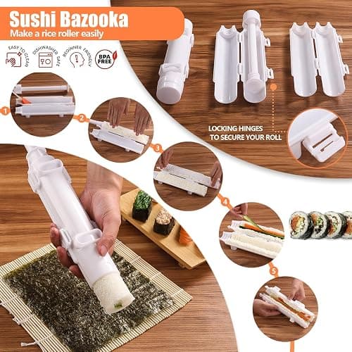 Beegofly Sushi Making Kit, 27-In-1 Sushi Bazooka Roller Set, Includes Japanese Sashimi Sushi Bamboo Serving Geta Plate,Sushi Knife And More, Diy Sushi Gift - Perfect For Beginners thumbnail 5