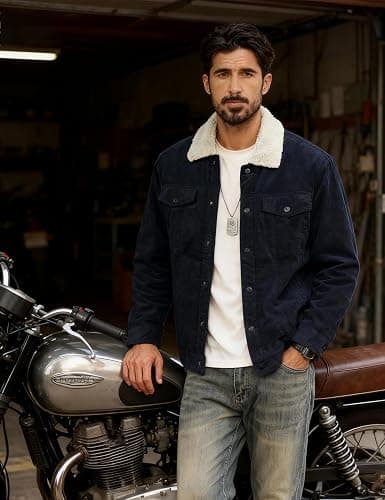 TACVASEN Men's Corduroy Jacket Fleece Sherpa Lined Winter Coats Warm Cotton Casual Trucker Cargo Jacket with Multi Pockets thumbnail 2